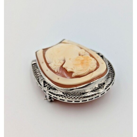 Vintage Sterling Silver 925 Shell Cameo Carved Brooch Horseshoe Shape Rare - Picture 5 of 16